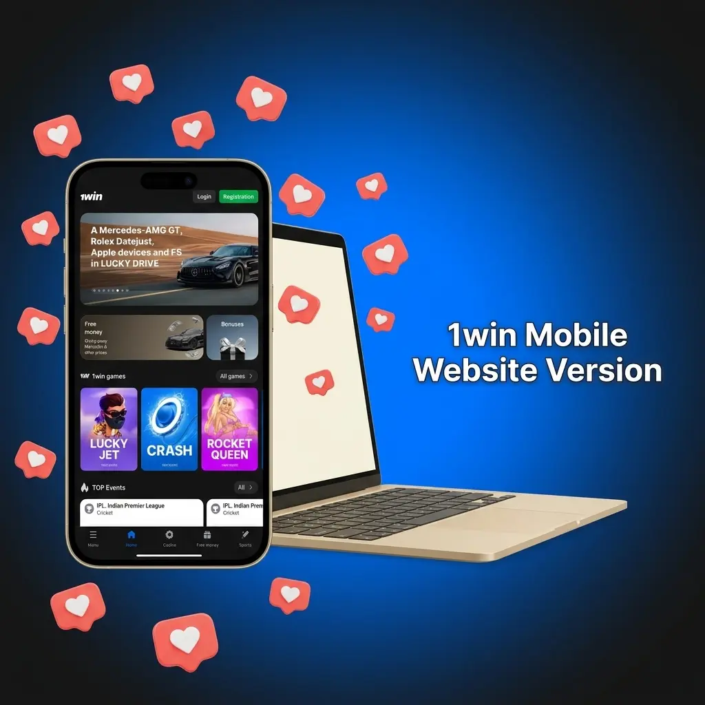 1win mobile website version displayed on smartphone browser with sports betting and casino games interface
