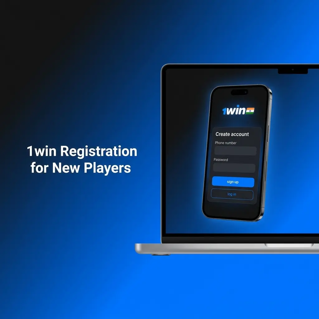 1win registration form for new players showing sign-up steps including phone, email, and social media options in INR