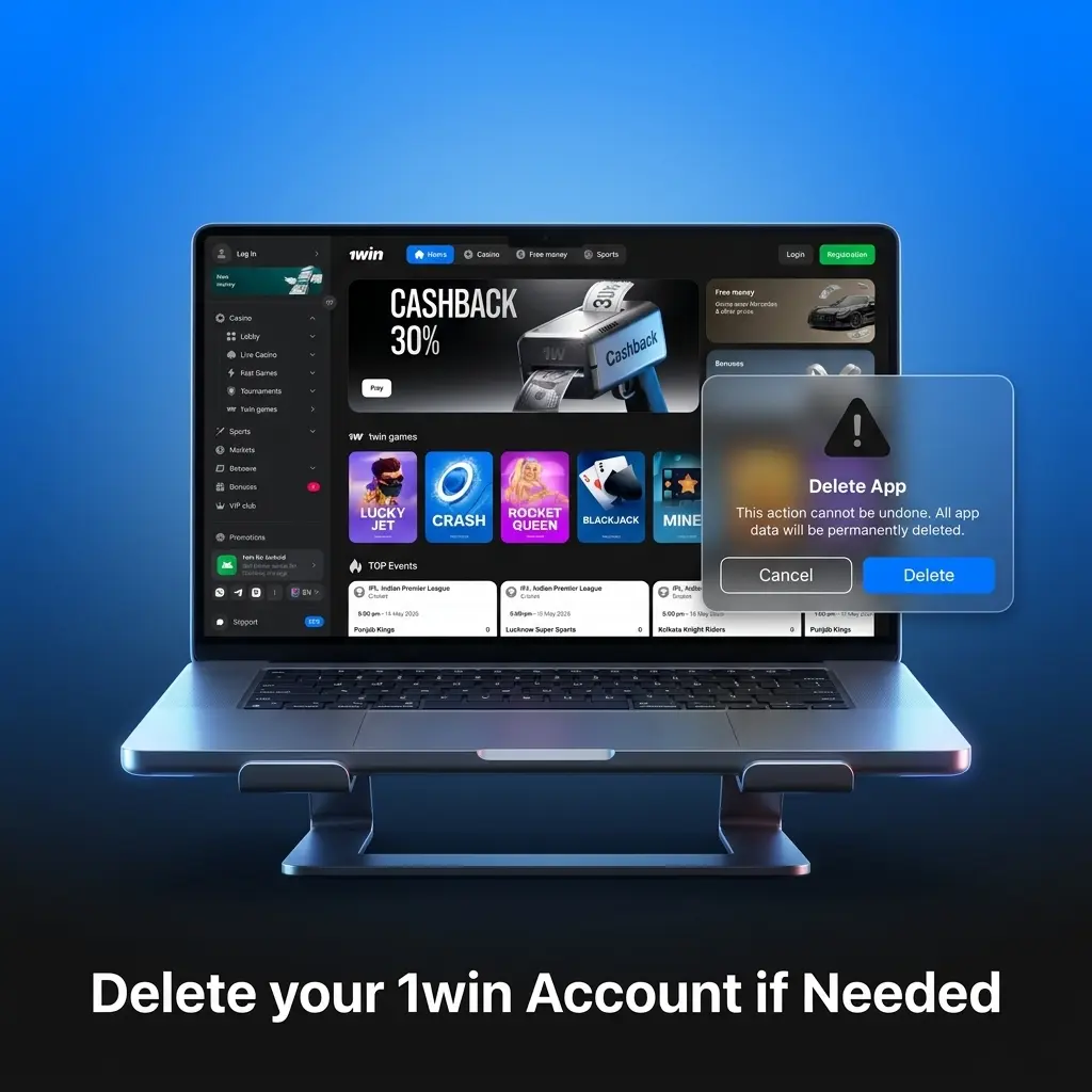 Steps to permanently delete a 1win account via settings or by contacting support at support@1win.xyz