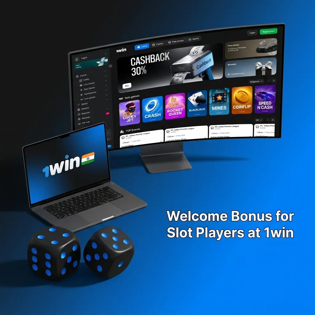 1win welcome bonus for slot players showing tiered deposit offers up to 180,000 INR and 500 free spins